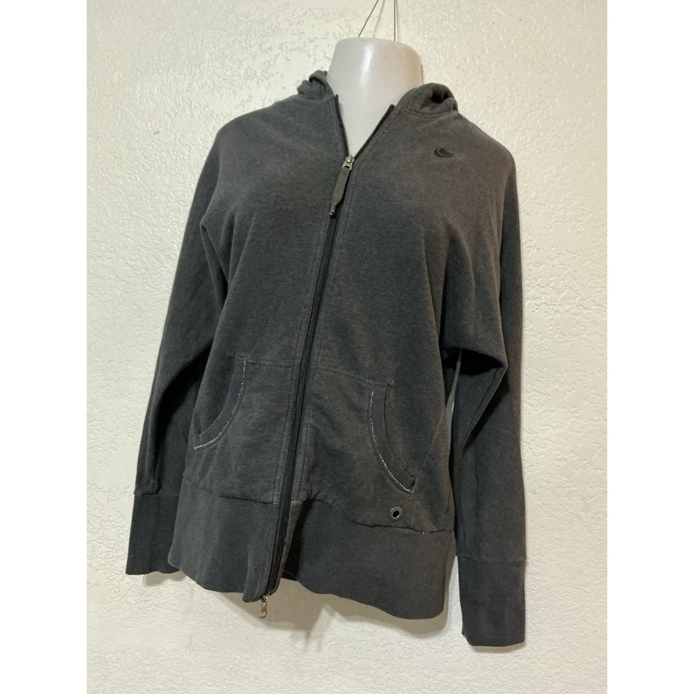 Nike Zip Up Hoodie Sweatshirt Women's Size Medium Long Y2K Grey Embroidered